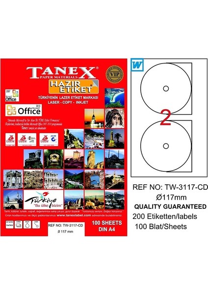 3117 Laser CD Etiketi 117MM 2X100 200 Adet