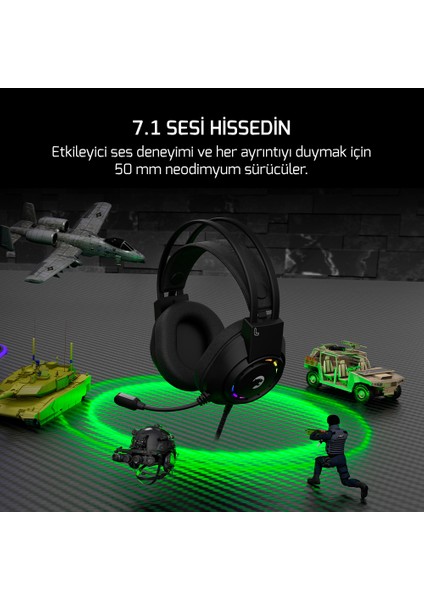 Voldon Siyah 7.1 Surround Rainbow Gaming Kulaklık