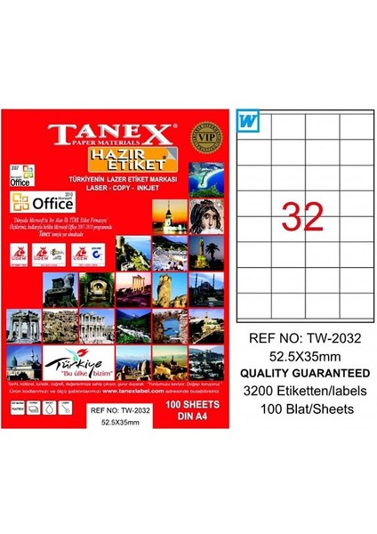 2032 Laser Etiket 52X35MM 32X100 3200 Adet