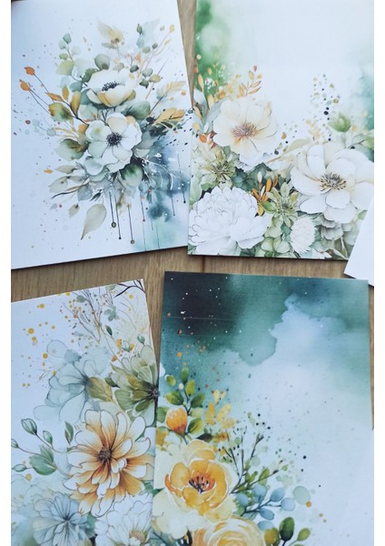 9 Adet Eskitme Vintage Yeşil Temalı Scrapbook Kağıt Seti Bullet Journal Dekupaj Kağıdı