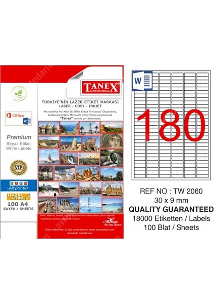 2060 Laser Etiket 30X9MM 180X100 18000 Adet