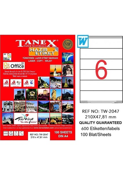 2047 Laser Etiket 210X47.81MM 6X100 600 Adet