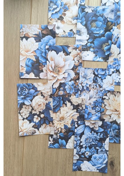 15 Adet Mavi Gül Temalı Scrapbook Kağıt Seti Bullet Journal Dekupaj Kağıdı fiyatları