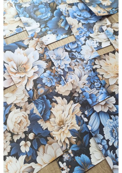 15 Adet Mavi Gül Temalı Scrapbook Kağıt Seti Bullet Journal Dekupaj Kağıdı modelleri