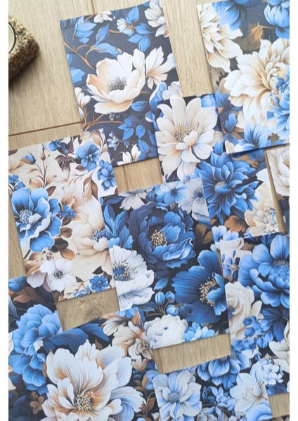 15 Adet Mavi Gül Temalı Scrapbook Kağıt Seti Bullet Journal Dekupaj Kağıdı fırsatları