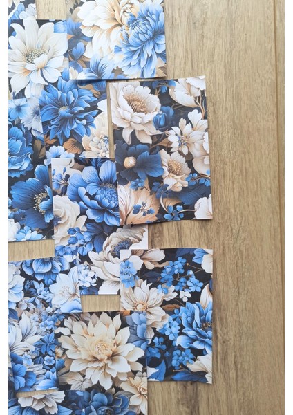 15 Adet Mavi Gül Temalı Scrapbook Kağıt Seti Bullet Journal Dekupaj Kağıdı indirimleri