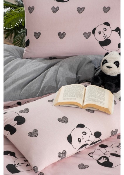 Pembe Panda Çift Kişilik Nevresim Seti ( 200X220 Nevresim Kılıfı & 2 Adet Yastık Kılıfı )