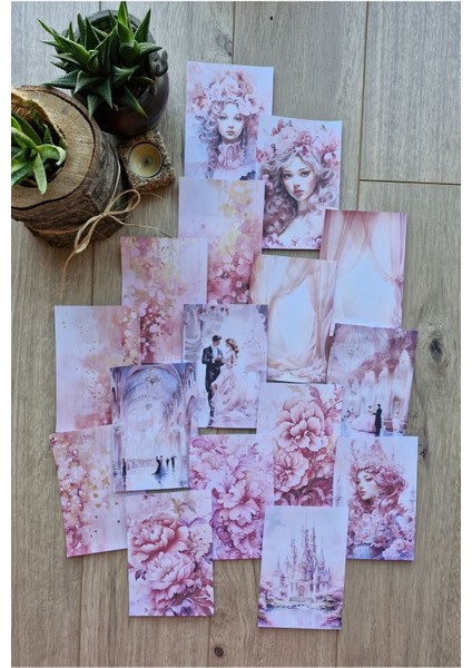 38 Adet Pembe Scrapbook Kağıt Seti Leydi Elibse Balo Temalı Bullet Journal Dekupaj Kağıdı