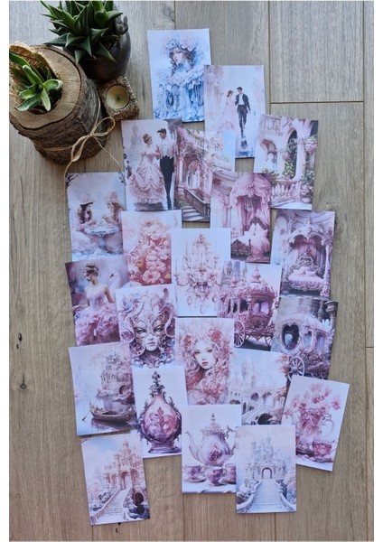 38 Adet Pembe Scrapbook Kağıt Seti Leydi Elibse Balo Temalı Bullet Journal Dekupaj Kağıdı