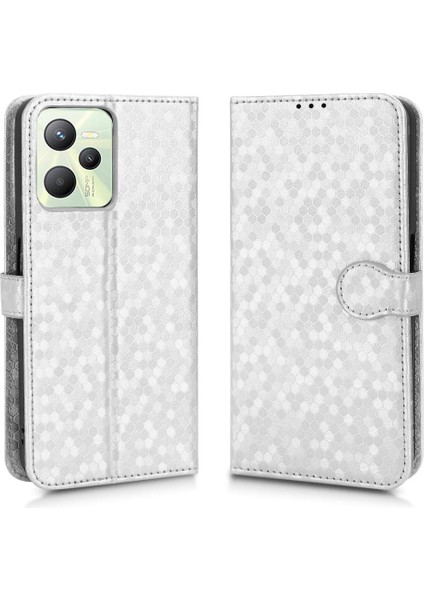Realme C35 Manyetik Toka Deri Cüzdan Kapak Için Kılıf Geometrik Desen (Yurt Dışından)