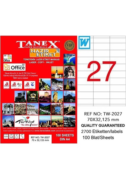 2027 Laser Etiket 70X32MM 27X100 2700 Adet