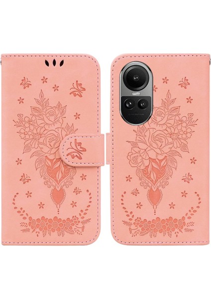 Oppo Case 10 5g Flip Pu Deri Kapak Için Kılıf Kickstand Kabartma Gül Kart (Yurt Dışından)
