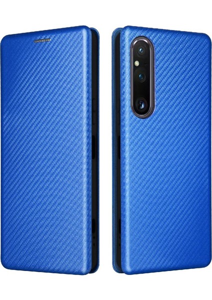 Sony Xperia 1 V 2023 Için Kılıf Deri Folio Flip Case Manyetik Karbon (Yurt Dışından)