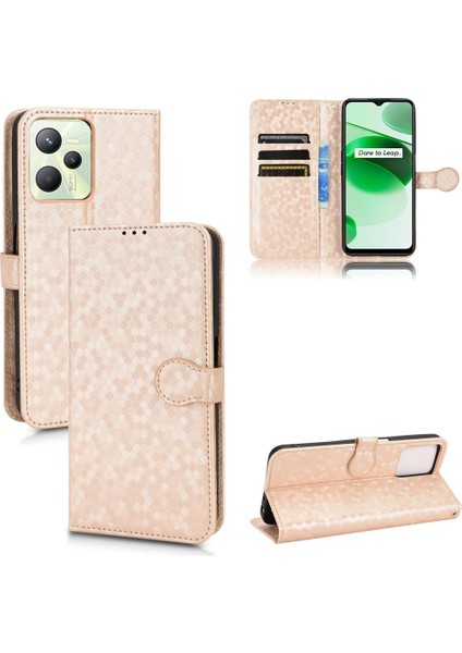 Realme C35 Manyetik Toka Deri Cüzdan Kapak Için Kılıf Geometrik Desen (Yurt Dışından)