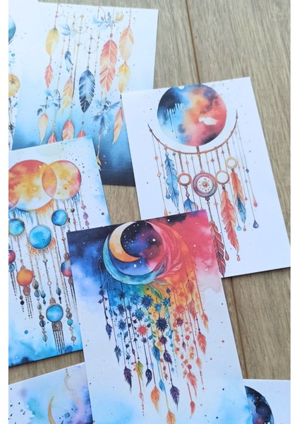 12 Adet Suluboya Boho Temalı Scrapbook Kağıt Seti Bullet Journal Dekupaj Kağıdı