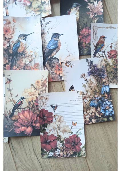 15 Adet Eskitme Vintage Kuş Temalı Scrapbook Kağıt Seti Bullet Journal Dekupaj Kağıdı