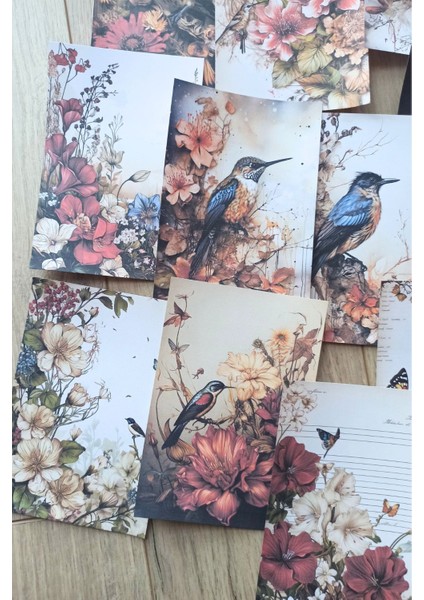 15 Adet Eskitme Vintage Kuş Temalı Scrapbook Kağıt Seti Bullet Journal Dekupaj Kağıdı