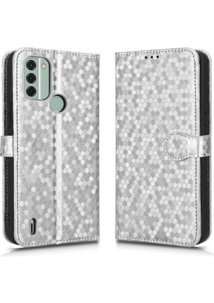 Nokia C31 Için Kılıf Geometrik Desen Deri Cüzdan Kapak Manyetik Toka (Yurt Dışından)