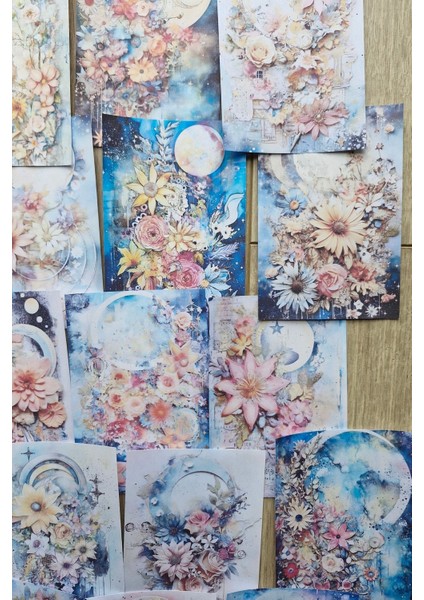 15 Adet Suluboya Celestial Ay Hilal Temalı Scrapbook Kağıt Seti Bullet Journal Dekupaj Kağıdı