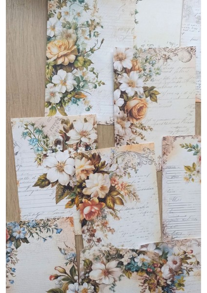 12 Adet Eskitme Vintage Çiçek El Yazı Temalı Scrapbook Kağıt Seti Bullet Journal Dekupaj Kağıdı fırsatları