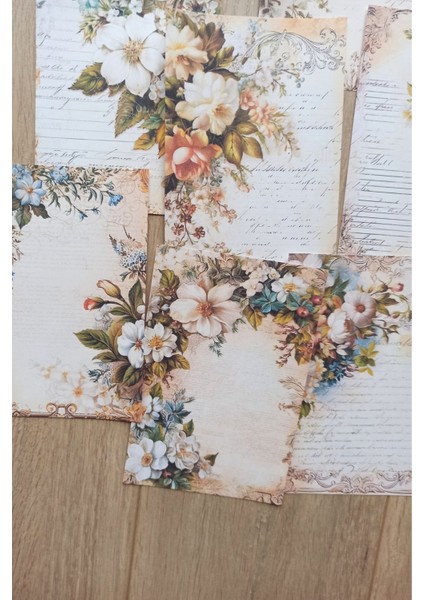 12 Adet Eskitme Vintage Çiçek El Yazı Temalı Scrapbook Kağıt Seti Bullet Journal Dekupaj Kağıdı indirimleri