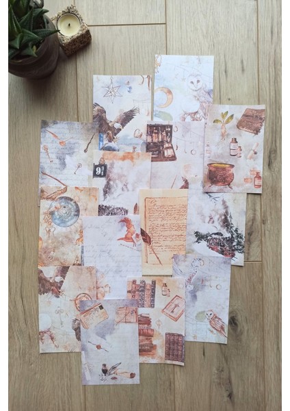 14 Adet Harry Potter Büyücü Temalı Scrapbook Kağıt Seti Bullet Journal Dekupaj Kağıdı