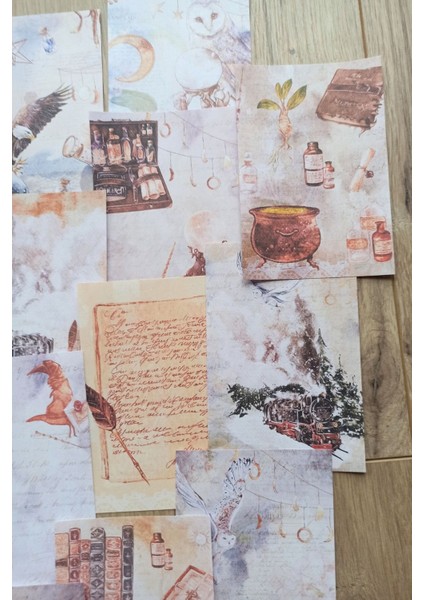 14 Adet Harry Potter Büyücü Temalı Scrapbook Kağıt Seti Bullet Journal Dekupaj Kağıdı