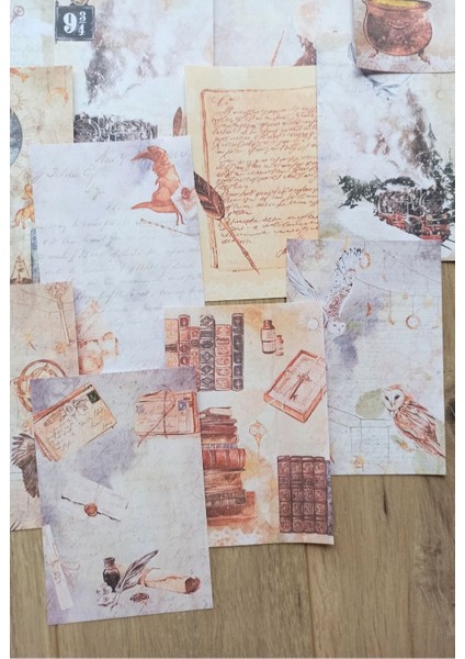 14 Adet Harry Potter Büyücü Temalı Scrapbook Kağıt Seti Bullet Journal Dekupaj Kağıdı