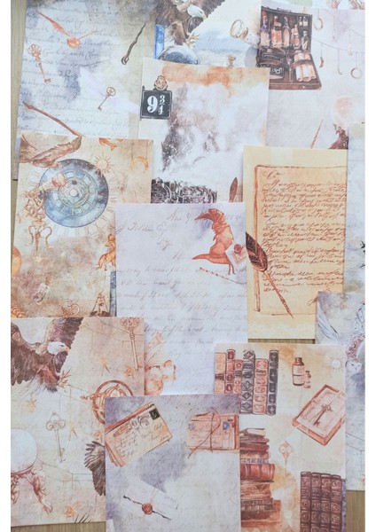 14 Adet Harry Potter Büyücü Temalı Scrapbook Kağıt Seti Bullet Journal Dekupaj Kağıdı