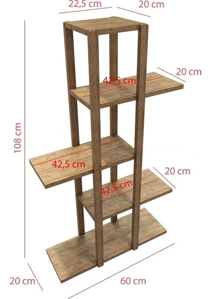 Atlantik Çam Ahşap 5 Katlı Çiçeklik, Saksılık, Çiçek Standı, Dekoratif Raf - Çok Amaçlı Kullanım