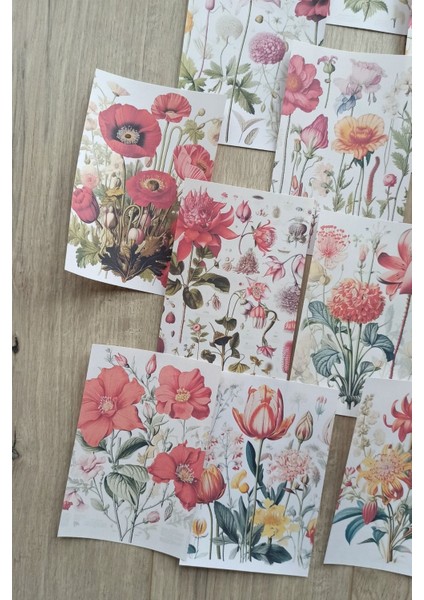 12 Adet Scrapbook Çiçek Temalı Scrapbook Kağıt Seti Bullet Journal Dekupaj Kağıdı