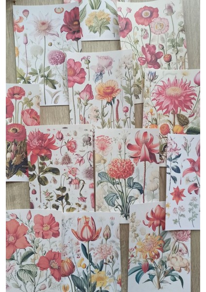 12 Adet Scrapbook Çiçek Temalı Scrapbook Kağıt Seti Bullet Journal Dekupaj Kağıdı