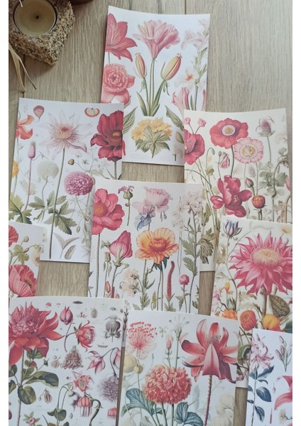 12 Adet Scrapbook Çiçek Temalı Scrapbook Kağıt Seti Bullet Journal Dekupaj Kağıdı