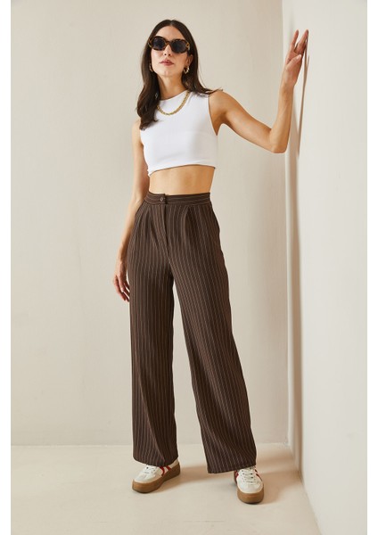 Kahverengi Çizgili Bol Paça Pantolon 5YXK5-48661-18 modelleri