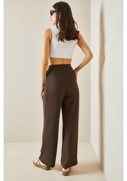 Kahverengi Çizgili Bol Paça Pantolon 5YXK5-48661-18 indirimleri