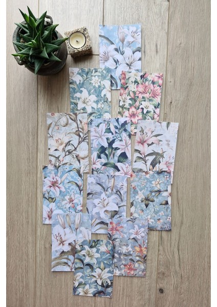 12 Adet Scrapbook Lilyum Çiçek Temalı Scrapbook Kağıt Seti Bullet Journal Dekupaj Kağıdı