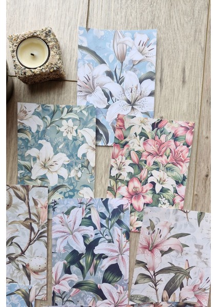 12 Adet Scrapbook Lilyum Çiçek Temalı Scrapbook Kağıt Seti Bullet Journal Dekupaj Kağıdı
