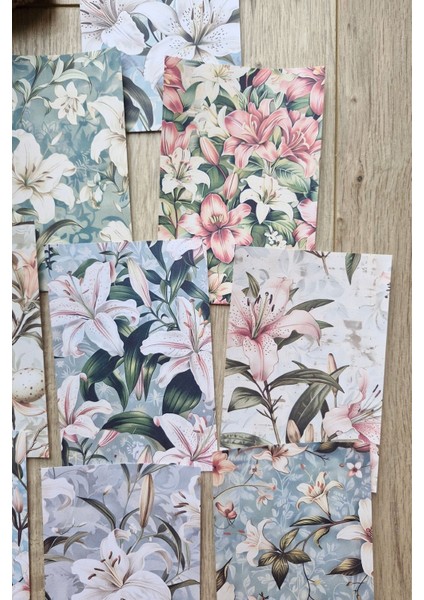 12 Adet Scrapbook Lilyum Çiçek Temalı Scrapbook Kağıt Seti Bullet Journal Dekupaj Kağıdı