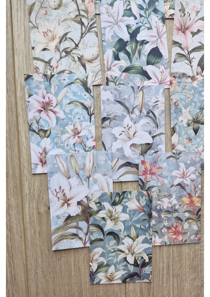 12 Adet Scrapbook Lilyum Çiçek Temalı Scrapbook Kağıt Seti Bullet Journal Dekupaj Kağıdı