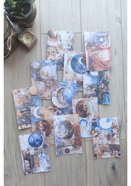12 Adet Scrapbook Rustik Ay Temalı Scrapbook Kağıt Seti Bullet Journal Dekupaj Kağıdı
