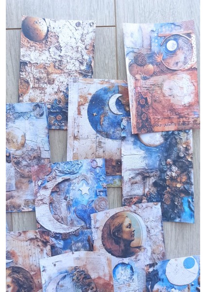 12 Adet Scrapbook Rustik Ay Temalı Scrapbook Kağıt Seti Bullet Journal Dekupaj Kağıdı modelleri
