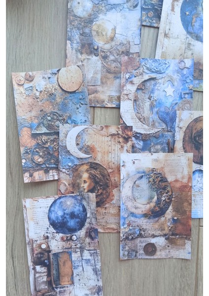 12 Adet Scrapbook Rustik Ay Temalı Scrapbook Kağıt Seti Bullet Journal Dekupaj Kağıdı fırsatları