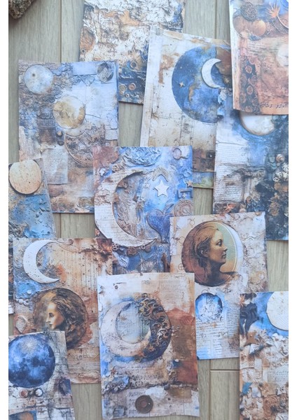 12 Adet Scrapbook Rustik Ay Temalı Scrapbook Kağıt Seti Bullet Journal Dekupaj Kağıdı indirimleri