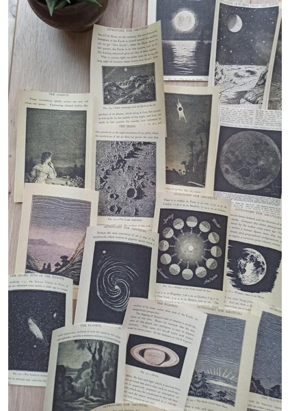 25 Adet Eskitme Vintage Kitap Sayfası Uzay Temalı Scrapbook Kağıt Seti Bullet Journal Dekupaj Kağıdı fiyatları
