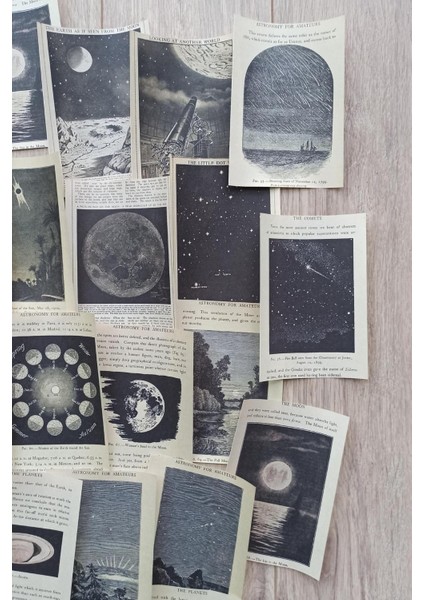 25 Adet Eskitme Vintage Kitap Sayfası Uzay Temalı Scrapbook Kağıt Seti Bullet Journal Dekupaj Kağıdı modelleri