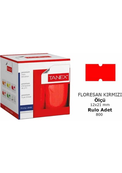 12X21 Motex Çizgili Flo Kırmızı Etiket 800 Adet