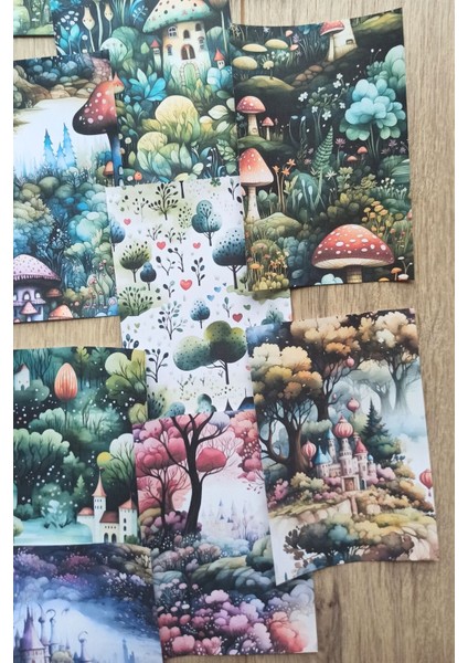 15 Adet Büyülü Orman Temalı Scrapbook Kağıt Seti Bullet Journal Dekupaj Kağıdı