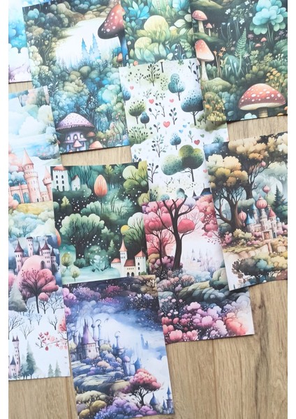 15 Adet Büyülü Orman Temalı Scrapbook Kağıt Seti Bullet Journal Dekupaj Kağıdı