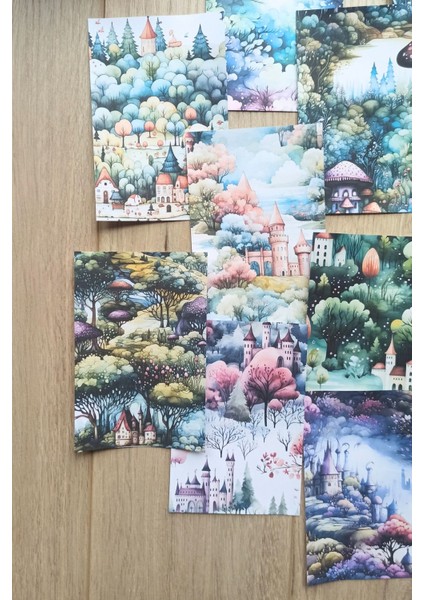 15 Adet Büyülü Orman Temalı Scrapbook Kağıt Seti Bullet Journal Dekupaj Kağıdı
