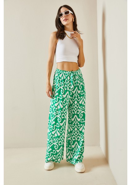 Yeşil Bol Paça Desenli Pantolon 5YXK5-48648-08 modelleri